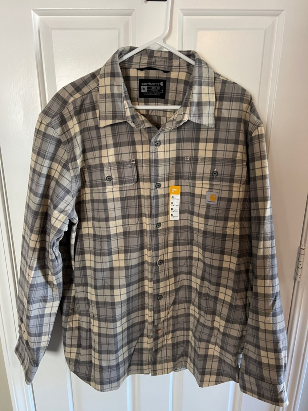 Carhartt Men's Plaid Button-Up Shirt in Gray & Cream Plaid